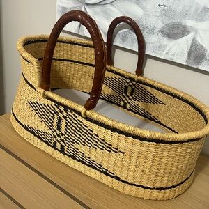 Woven Basket with Leather Handles